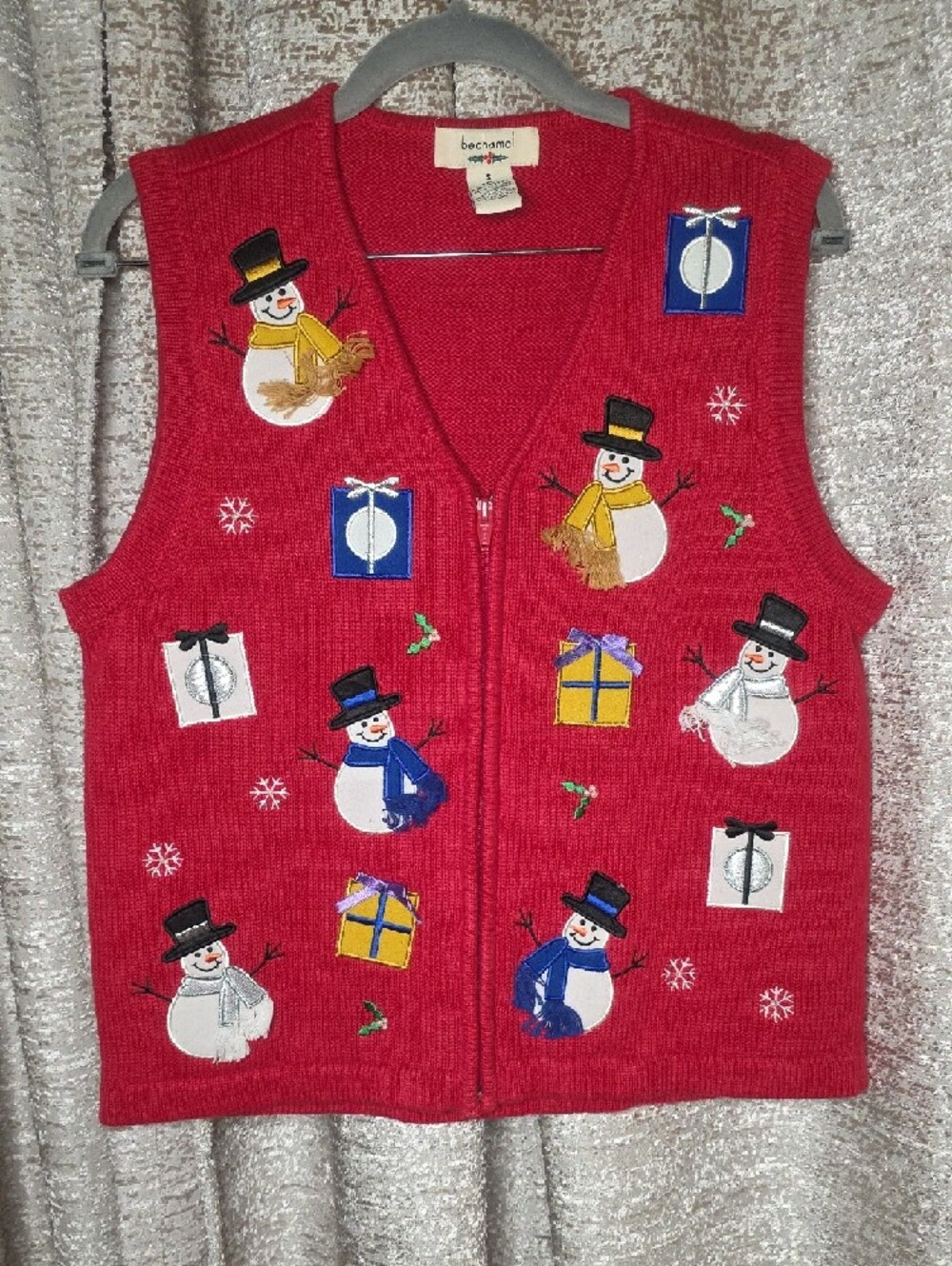 Bechamel Red Knit Holiday Sweater Vest Size S - Picture 3 of 6